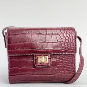 JULES KAE - Chiara Boxy Crossbody - Dark Red Croc